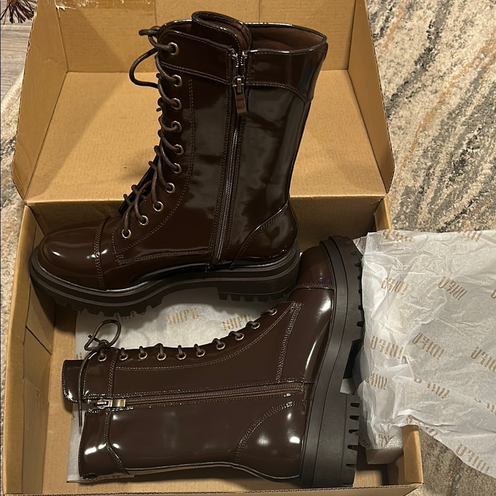 Amazon Brown Combat Moto Boots with Chunky Sole